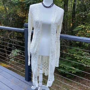 Long white Crocheted cardigan